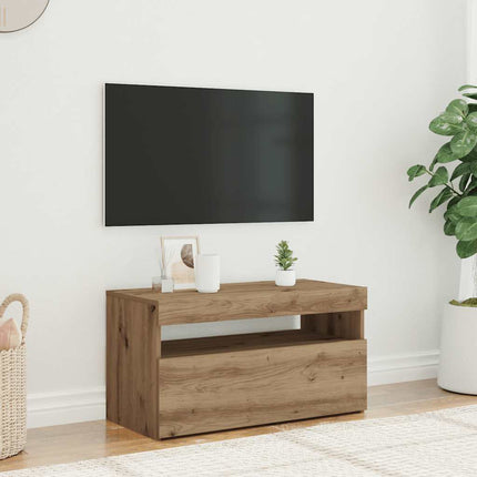 TV-bänk med LED-lampor artisan ek 75x35x40 cm konstruerat trä
