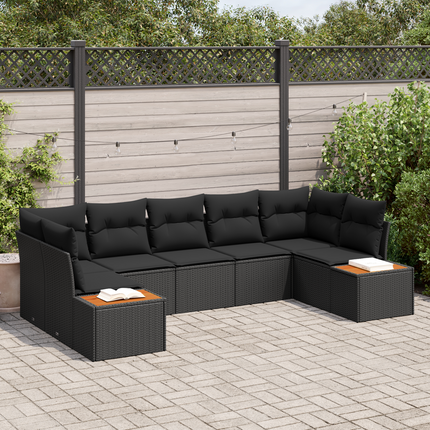 Trädgårdsoffset 7 st 7-Antal sittplatser Svart Polyrattan