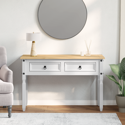 Sidobord med låda Corona Vit 115 x 46 x 73 cm Massiv furu