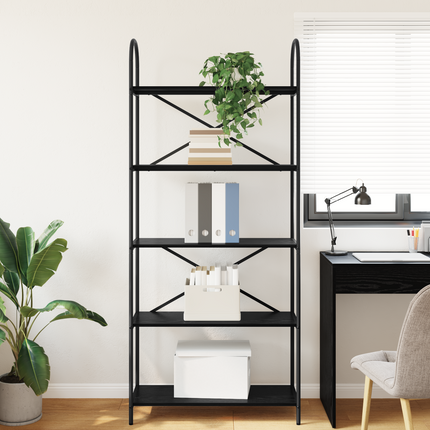 Hyllsystem 5 nivåer 80 x 30 x 183 cm Konstruerat trä Svart Ek