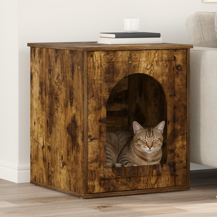 Katt hus Rökt ek 53 x 52 x 62 cm Konstruerat trä