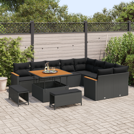 Trädgårdsoffset 12 st 9-Antal sittplatser Svart Poly Rattan