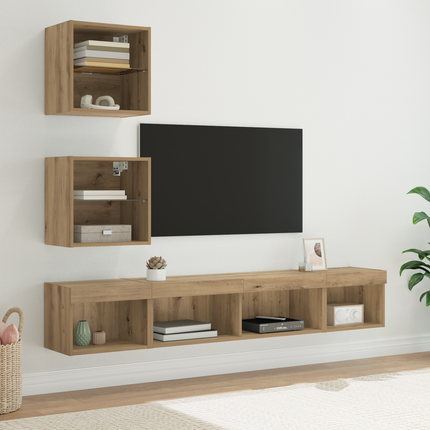 TV-väggenheter med LED 5 st Artisan Ek Konstruerat trä