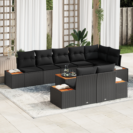 Trädgårdsoffset 8 st 8-Antal sittplatser Svart Polyrattan