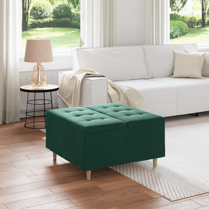 Förvaringspall med kudde Mörkgrön 80 x 80 x 45 cm Sammet
