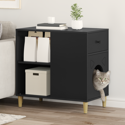 Katt hus Svart 72 x 42,5 x 70 cm Konstruerat trä