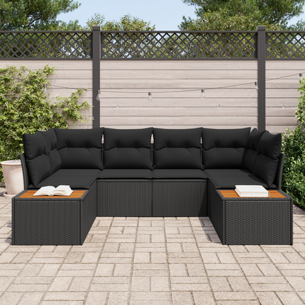 Trädgårdsoffset 6 st 6-Antal sittplatser Svart Polyrattan