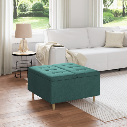 Förvaringspall med kudde Mörkgrön 80 x 80 x 45 cm tyg