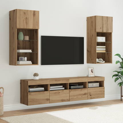TV-väggenheter med LED 5 st Artisan Ek Konstruerat trä