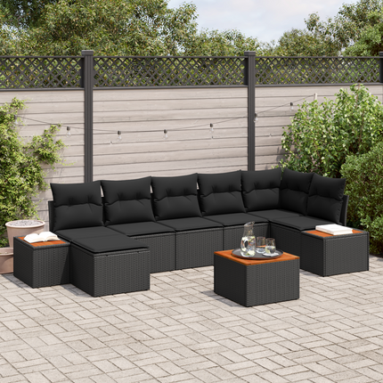 Trädgårdsoffset 8 st 7-Antal sittplatser Svart Polyrattan