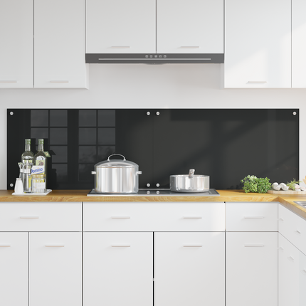 Köksskydd 2 st Svart 90 x 50 cm härdat glas