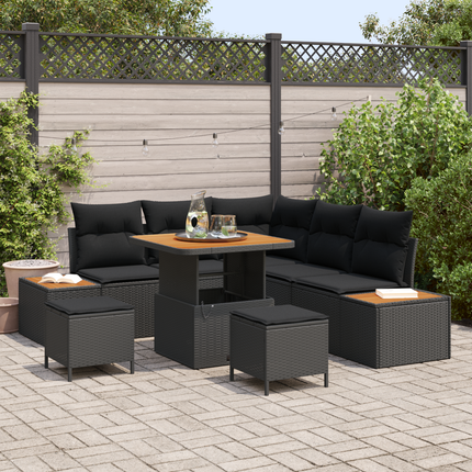Trädgårdsoffset 8 st 7-Antal sittplatser Svart Poly rattan