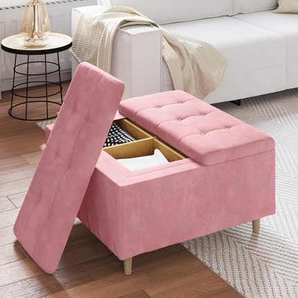 Förvaringspall med kudde Rosa 80 x 80 x 45 cm Sammet