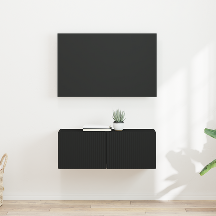 TV Vägghylla 2 st Svart Konstruerat trä