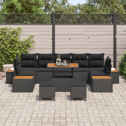 Trädgårdsoffset 10 st 9-Antal sittplatser Svart Poly rattan