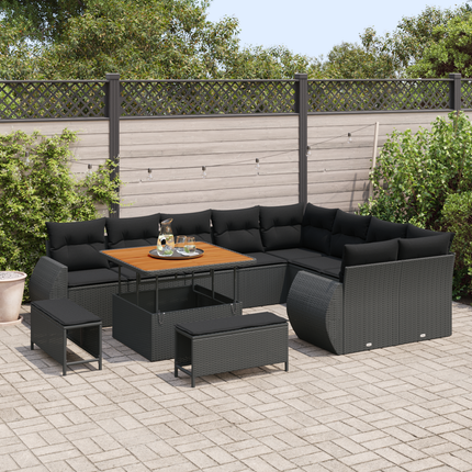 Trädgårdsoffset 12 st 12-Antal sittplatser Svart Poly Rattan