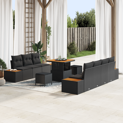 Trädgårdsoffset 10 st 9-Antal sittplatser Svart Poly rattan