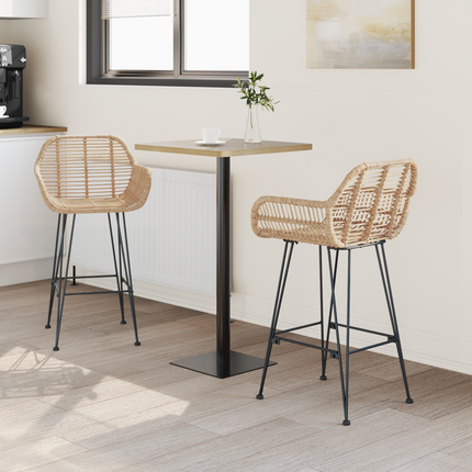 Barstol 2 st Naturfärg 55 x 52 x 92 cm Rattan och Järn
