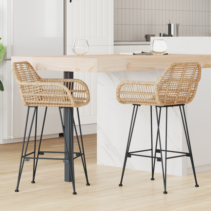 Barstol 2 st Naturfärg 55 x 52 x 92 cm Rattan och Järn
