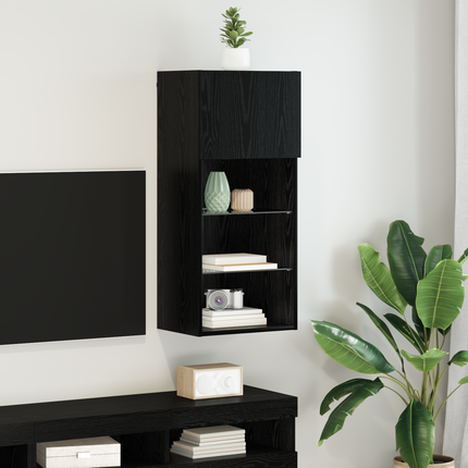 Väggmonterad TV-skåp 40,5 x 30 x 90 cm Svart Ek Konstruerat trä
