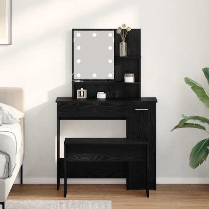 LED Sminkbord Set 2 st Svart Ek 86,5 x 35 x 136 cm
