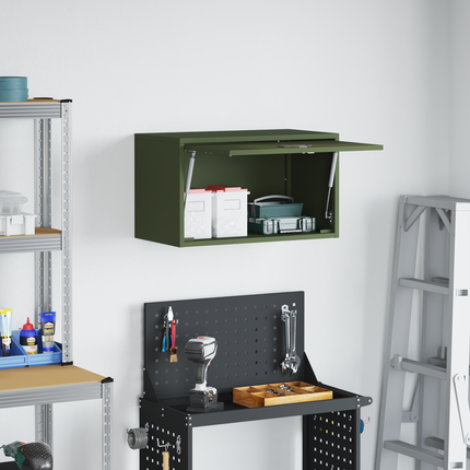 Vägghylla för garage Olivgrön 60 x 33 x 35 cm