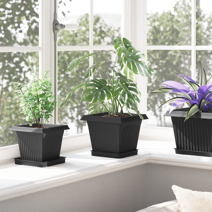 Kvadratisk Blomkruka 24 st Svart 20 x 20 x 16 cm Plast