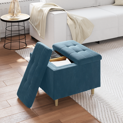 Förvaringspall med kudde Blå 60 x 60 x 45 cm Sammet
