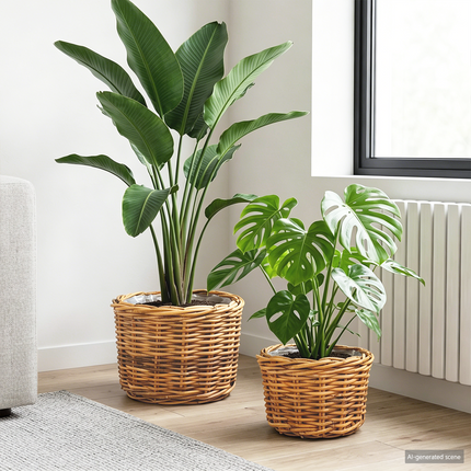 Planteringskorg med lagring 2 st Naturlig Brun Kubu Rattan