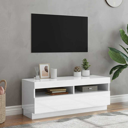 TV-bänk med LED-belysning vit högglans 100x35x40 cm