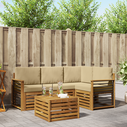 Utomhussoffset 5 st Naturlig och Beige Polyester