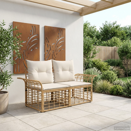 Ute-Loveseat 2 st 2-Antal sittplatser Naturlig och Creamvit