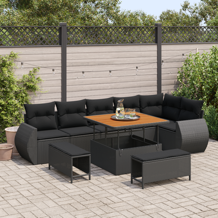 Trädgårdsoffset 9 st 9-Antal sittplatser Svart Poly Rattan