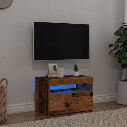 TV-bänk med LED-lampor åldrat trä 60x35x40 cm konstruerat trä