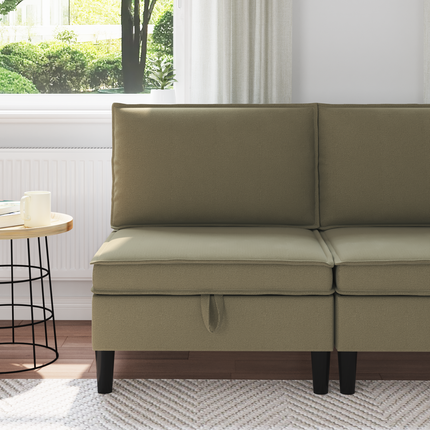 Mittensoffa med Förvaring Kaki Sammet