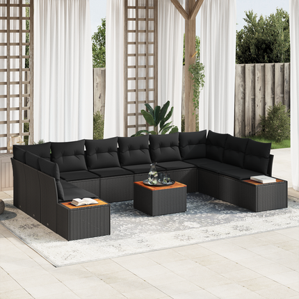 Trädgårdsoffset 10 st 10-Antal sittplatser Svart Polyrattan
