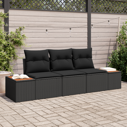 Trädgårdsoffset 3 st 3-Antal sittplatser Svart Poly rattan