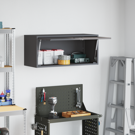 Vägghylla för garage Svart 80 x 33 x 35 cm Pulverlackerad stål