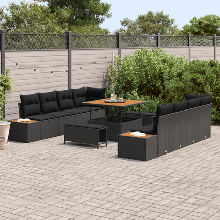 Trädgårdsoffset 11 st 10-Antal sittplatser Svart Poly rattan