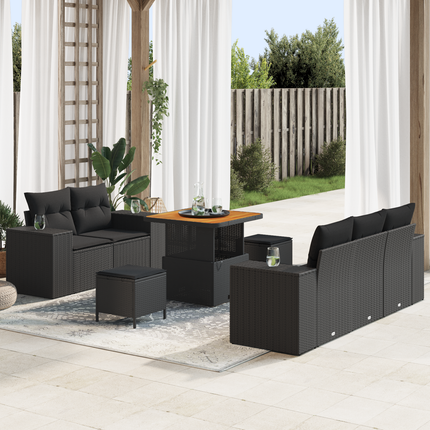 Trädgårdsoffset 8 st 8-Antal sittplatser Svart Poly Rattan