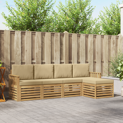 Utomhussoffset 5 st Vit och Beige Polyester
