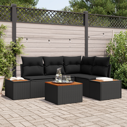 Trädgårdsoffset 4 st 4-Antal sittplatser Svart Polyrattan