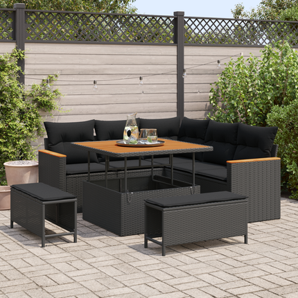 Trädgårdsoffset 8 st 5-Antal sittplatser Svart Poly rattan