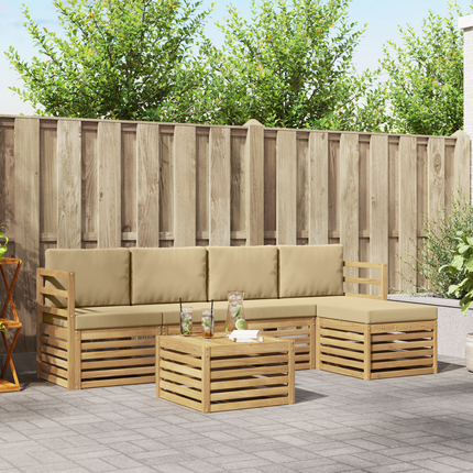 Utomhussoffset 6 st Vit och Beige Polyester