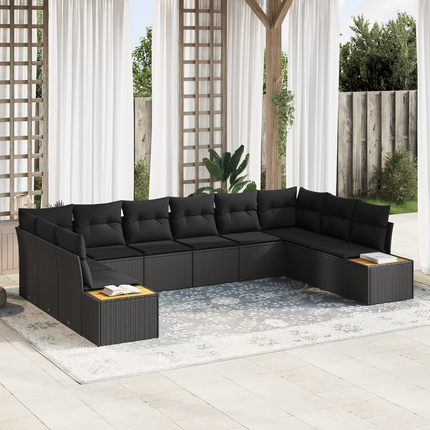 Trädgårdsoffset 10 st 10-Antal sittplatser Svart Polyrattan