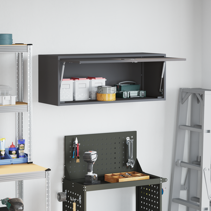 Vägghylla för garage Svart 90 x 33 x 35 cm Pulverlackerad stål