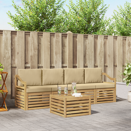 Utomhussoffset 5 st Vit och Beige Polyester