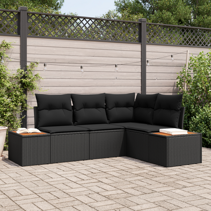 Trädgårdsoffset 4 st 4-Antal sittplatser Svart Polyrattan