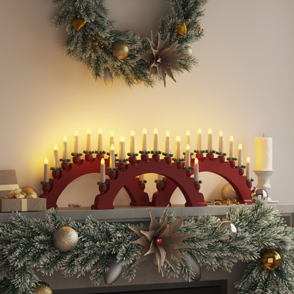 Julbåge med 10 LED-ljus 3 st Röd 47 x 5 x 29 cm Massiv furu