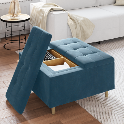 Förvaringspall med kudde Blå 80 x 80 x 45 cm Sammet